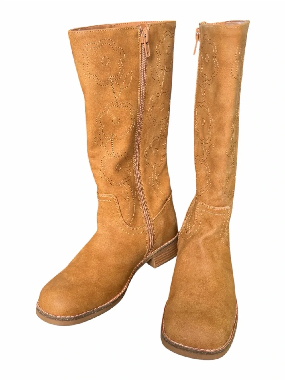 Steve Madden Tan Suede Floral Knee-High Kids Boots
